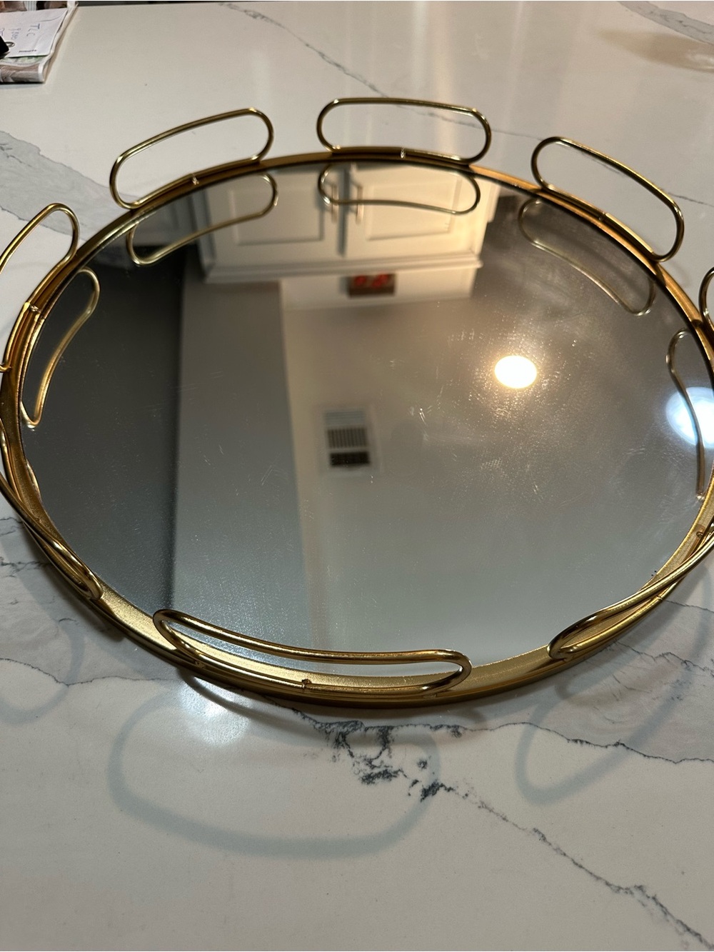 Gold Mirrored Vanity Tray with Decorative Handles